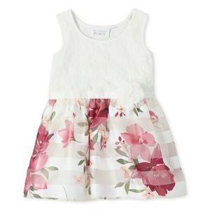 Toddler Girls Lace And Floral Knit To Woven Dress